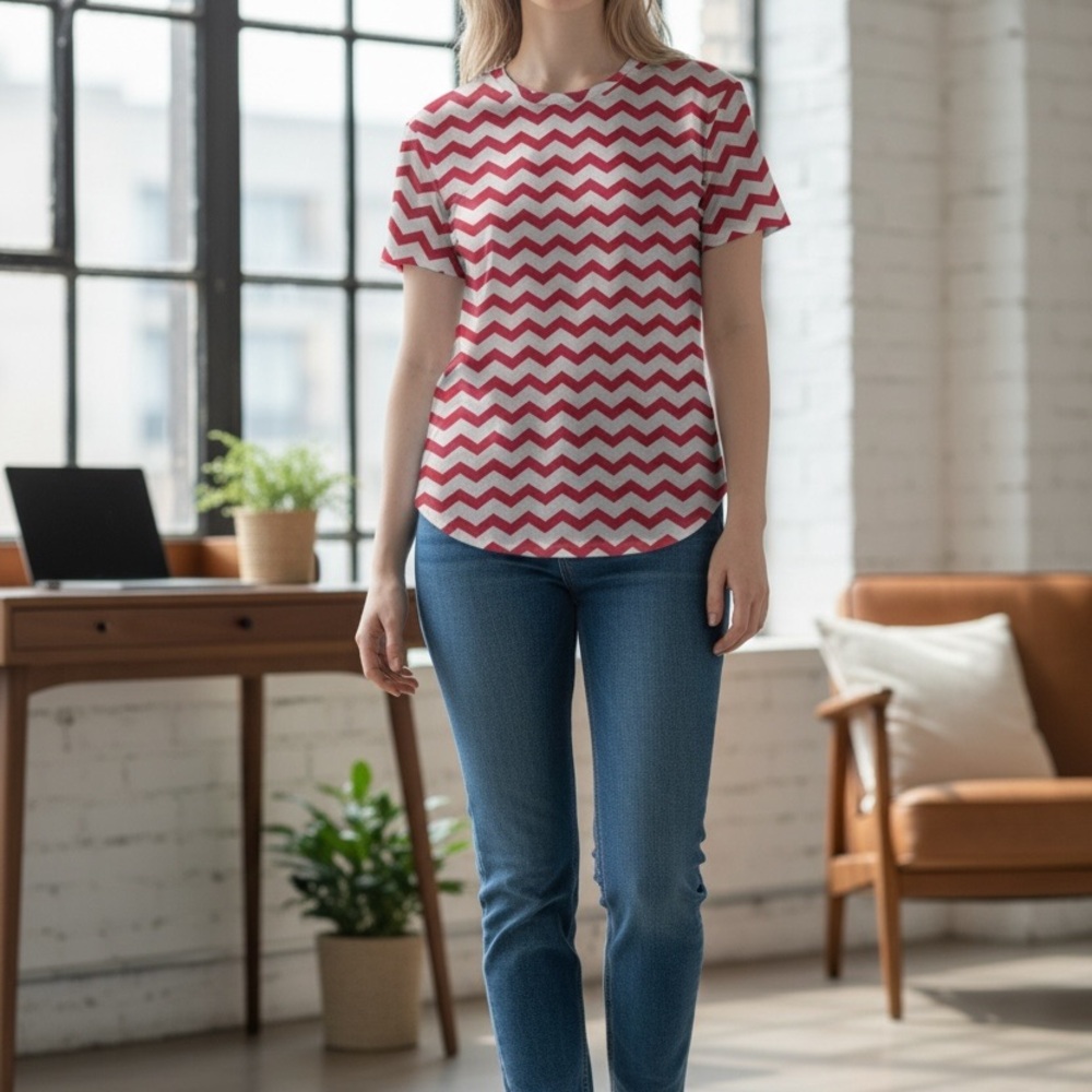 J. McLaughlin Pink and White Chevron Top